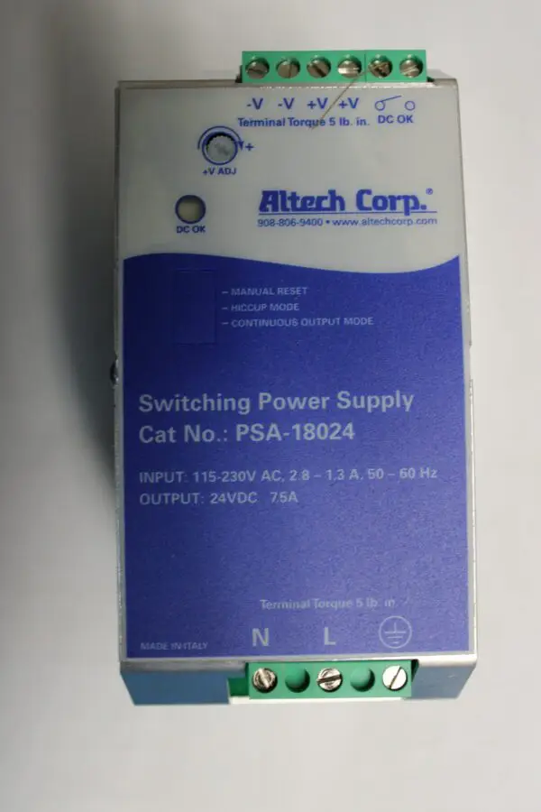 A close up of the back cover of an altech power supply